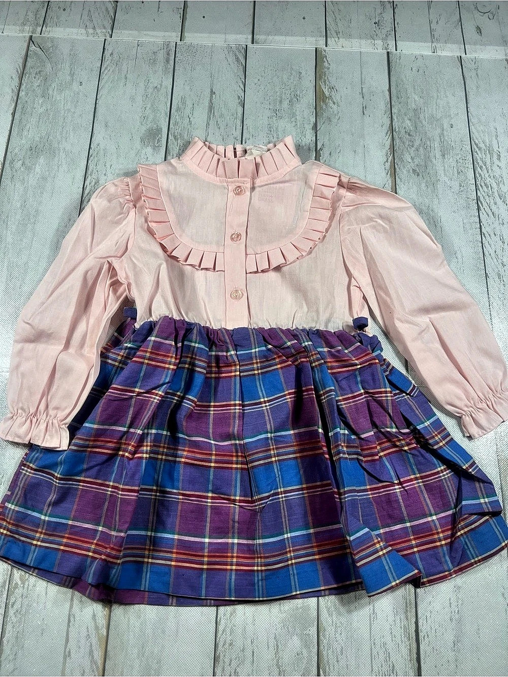 Vintage Sears Perma-Prest Dress Plaid Dress in Pink & Blue Girls 4 NWT